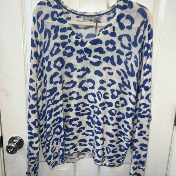 Hannah Rose 100% Cashmere Leopard print V-neck Dolman Sleeve Sweater size Lg - Picture 11 of 12